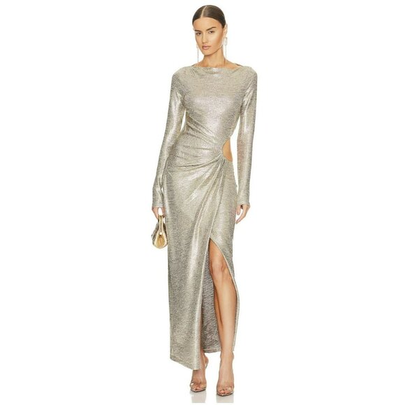 Revolve $280 Significant Other Chloe Gold Maxi Dress Formal Cut out Sz 10 NWT - Picture 2 of 12